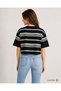 Black Standard Fit Regular Cut Crew Neck Short Sleeve Striped Women's T-Shirt Blouse - 2