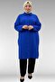 68038 Plus Size Buttoned Linen Tunic - Cobalt blue