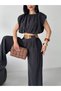 Women's Padded Crop Blouse and Wide-Leg Pants Two-Piece Set - 7