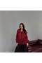 Burgundy Off-The-Shoulder Lace Embroidered Shiny Chiffon Shirt - 4