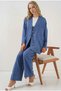 Women's Navy Blue Linen Kimono Trousers Double Set with Tie Detail Hzl26S-Bd167271 - 5