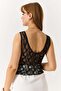 Women's sheer guipure lace backless blouse with thick straps - black - 4