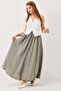 Women's Long Tencel Asymmetrical Cut Flared Skirt Green - 3