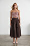 Women's Bitter Brown Waist-Tie Zippered Lined Midi Poplin Skirt Alc-X15519 - 2
