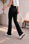 Women's Black High-Waisted Lycra Crepe Fabric Gathering Palazzo Trousers - 3