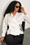 Women's Double-Breasted Satin Shirt 20386 - White