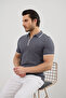 Men's Zippered Stripe Detailed Anti-Sweat Polo Collar T-Shirt - 7