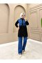 Women's 2 Piece Denim Set Long Tunic and Wide Pants Casual Combination N-05520 _ Black