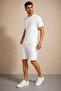 Men's White Jacquard Textured Shorts and T-Shirt Set - 2