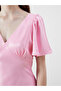 V Neck Gathered Satin Dress - 3