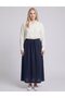 High Waist Linen Lyocell Skirt Dark Navy Blue - 2