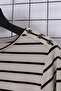 Women's Plus Size Lycra Crew Neck Stripe Patterned Buttoned Short Sleeve Mom T-Shirt Combed Cotton Blouse - 3