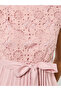 Pink Lace Pleated A-Line Knee-Length Dress - 4