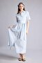 100% Cotton Shirt Collar Striped Poplin Short Sleeve Maxi Dress H5954Ax26Sm