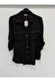 Women's Black Italian Folded Long Sleeve Oversize Long Linen Shirt 40 - 44 Size
