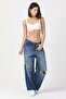 Whatsup double color detailed ripped wide leg jean pants - blue