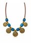 Bohemian Blue Stone Antique Gold Detailed Ethnic Women's Necklace Handmade Look Statement Jewelry - 7