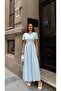 Women's Lined Brode Padded Shoulder Short Sleeve Woven Dress