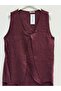 Burgundy Italian V-Neck Cut Zero Sleeve Linen Long Linen Blouse 40 - 44 Size - 2