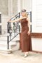 Linen Brown Dress with Gold Accessories - 2