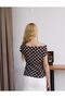 Brown Polka Dot Off-Shoulder Asymmetrical Blouse - Slim Fit, Fitted at the Waist - 2