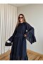 Navy Blue Shawl Drawstring Dress - 3404 - 3