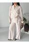 Thin Brooch Tie-Up Oversized Modal Jacket and Trousers Set
