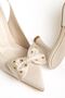 Perla Women's Beige Satin Bow with Gold Detail Classic Heeled Shoes - 3