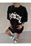 Women's Crew Neck Printed Oversized Short Sleeve T-Shirt - Black