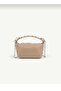 Women's Mini Size Staple Detailed Chain Strap Handbag and Shoulder Bag Mink - 3