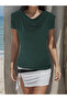 Women's Padded Shoulders Pleated Short Sleeve Sandy Fabric Blouse - 4