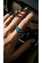 Bronze Vintage Women's Ring Authentic Copper Jewelry Tiny Turquoise Worked V Model Adjustable - 7