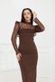 Strapless Dress with Lace Bolero Detail - Brown - 5