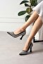Garwas Women's Stiletto Thin Heels Full Stone Silver/Black Satin
