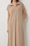 Polo Collar Knitted Dress with Pockets Ldz0038 Beige - 5