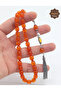Orange Silver Tasseled Barrel Cut Zar Amber Prayer Beads 201025503 - 2