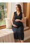 New Season Black Maternity Maternity Linen Summer Dress with Button Detail Special Design Short Sleeve 100% Cotton Dressing Gown Nightgown Set - 7