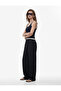 Linen Look Straight Fit Wide Leg Palazzo Trousers with Pockets and Belt - 2