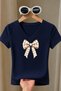 Women's Plaid Bow Printed Basic Daily Use V-Neck Slim Fit Lycra T-Shirt