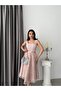 Powder Lace Embroidered Sequined Belted Square Neck Evening Dress - 4