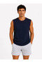 Men's contrast trim sleeveless tank top crew neck summer basic tank - navy blue - 3