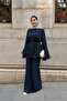 Women's Chiffon Suit with Drawstring Waist Pants, Navy Blue - 4