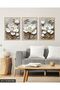 White Flower with Gold Leaves 3 Piece Wooden Framed Painting Act - 3