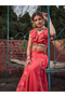 Pink Floral Frill Neck Crop Top and Anarkali Skirt Co-Ords - 4