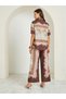 Brown Scarf Print Short Sleeve Shirt - 5