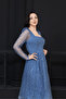 Full Beaded Square Neck Midi Dress - Indigo Blue - 4