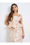 Beige Floral Jacquard Sheath Midi Dress - 2