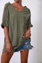 Women's Khaki Mesh Detailed Pocketed Cotton Linen Loose Bohemian Pinterest V-Neck Short Sleeve Blouse Tunic - 7