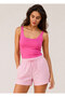 Pink - White Color Striped Modal Shorts - 5