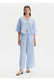 Blue Slit Detailed Linen Trousers